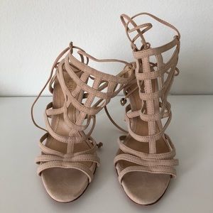 Nude strappy high heel sandals